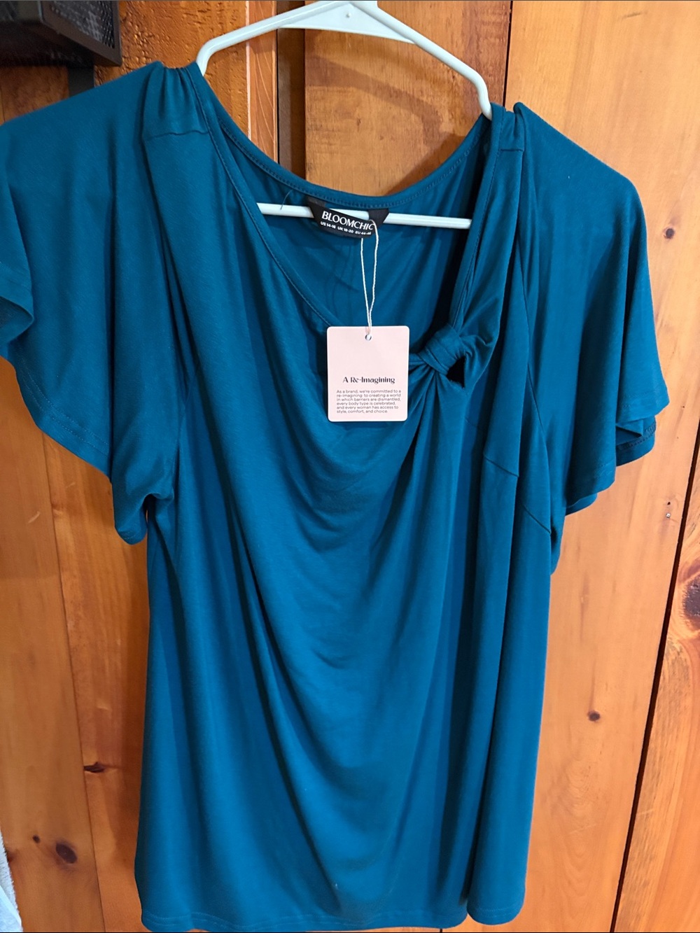 BloomChic Teal Short-Sleeve Drape Top with Knot Detail